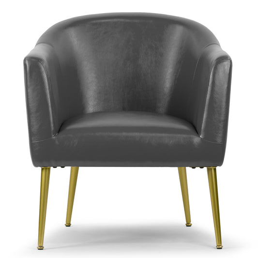 Avi Gray Faux Leather Accent Chair with Golden Legs