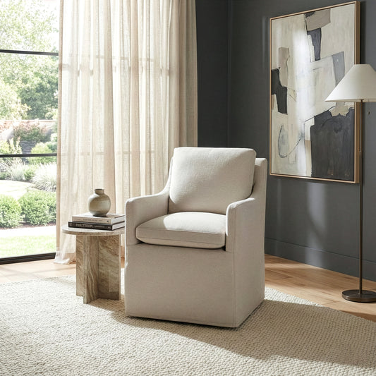 Axel Beige Fabric Accent Chair with Down Feathers