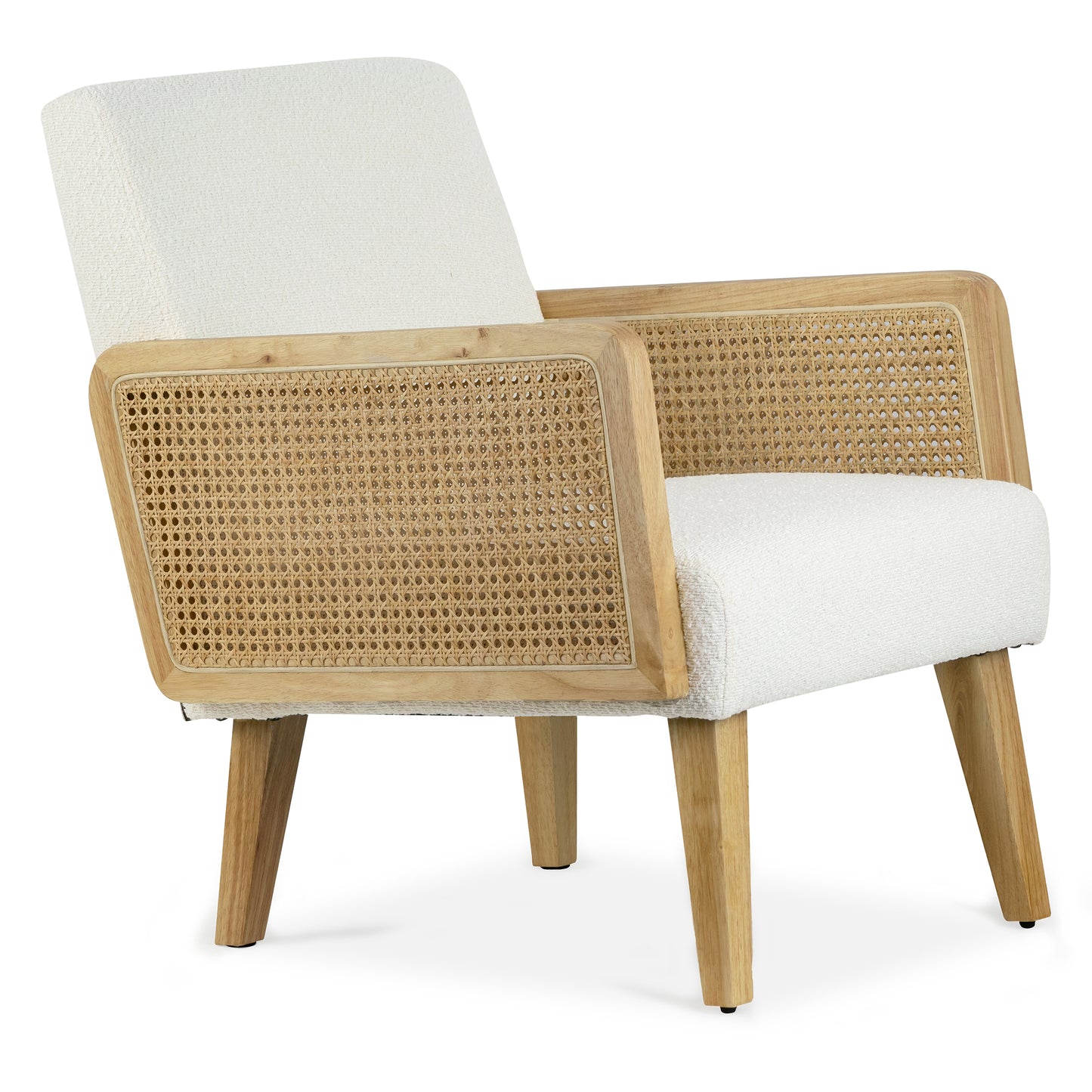 Ayaki White Woven Accent Chair with Rattan Arms