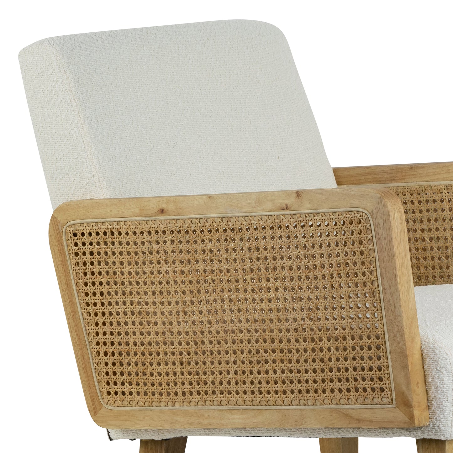 Ayaki White Woven Accent Chair with Rattan Arms