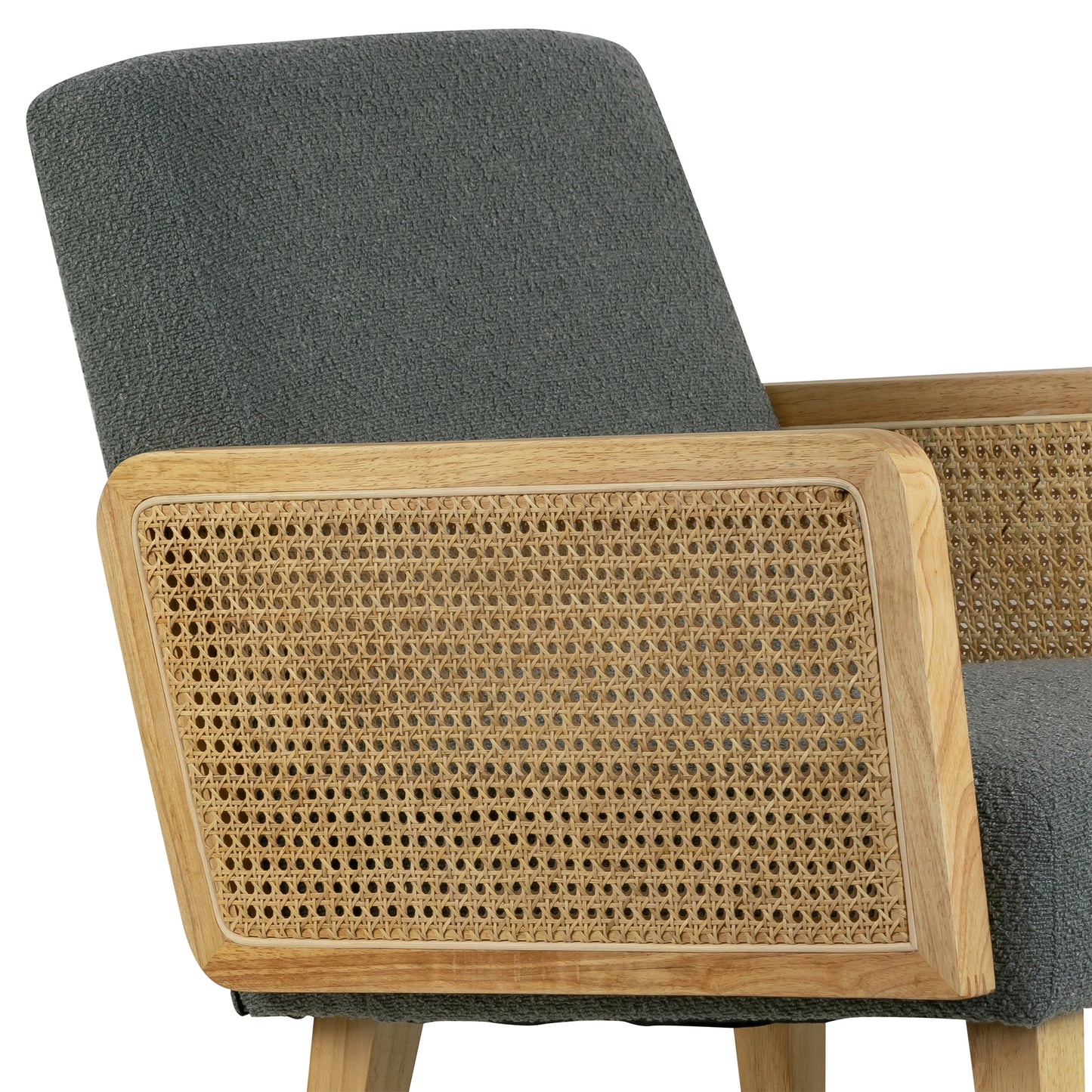 Ayaki Gray Woven Accent Chair with Rattan Arms