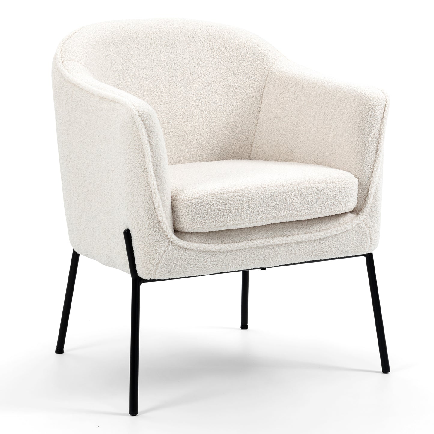 Ayame Beige Boucle Accent Chair with Black Iron Legs