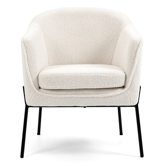 Ayame Beige Boucle Accent Chair with Black Iron Legs