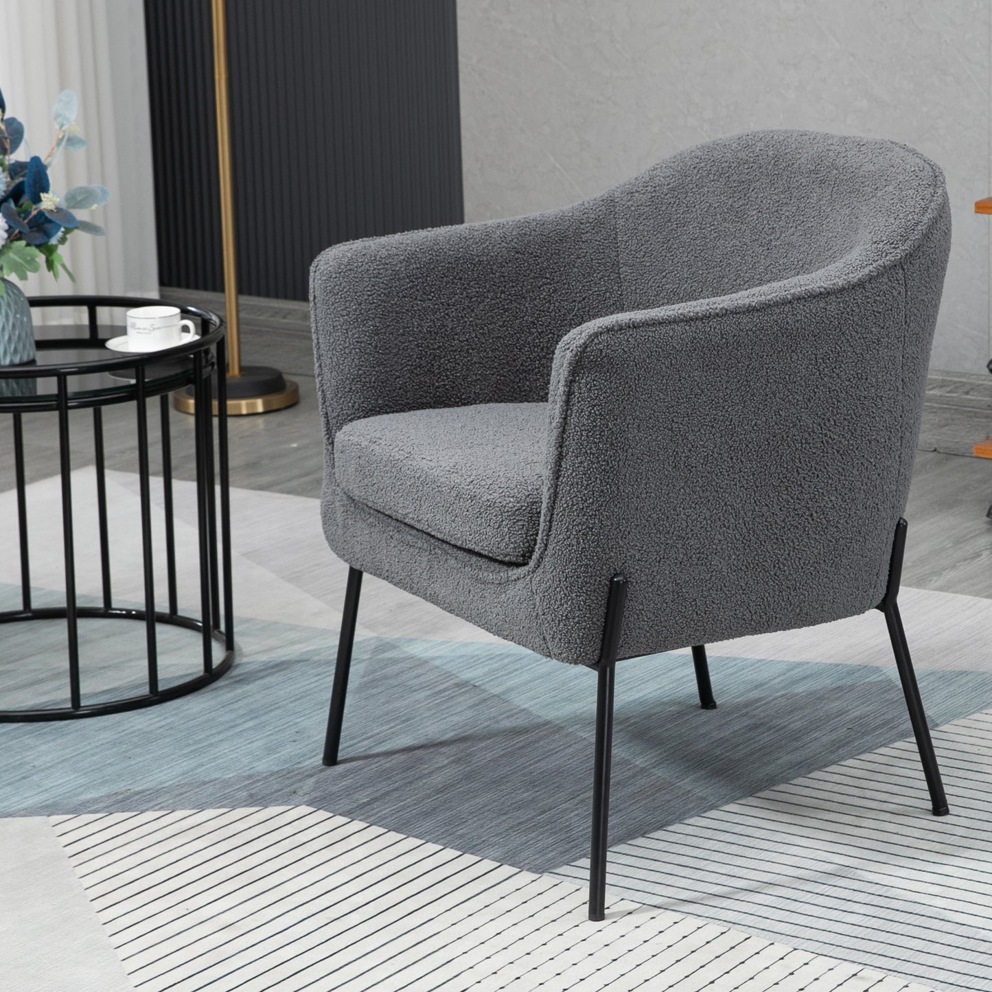 Ayame Gray Boucle Accent Chair with Black Iron Legs