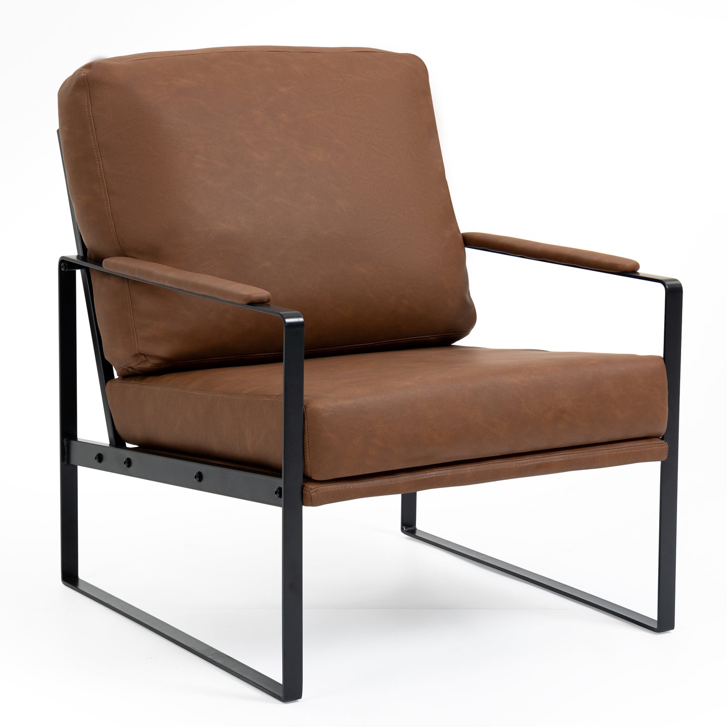 Ayume Brown Faux Leather Accent Chair with Black Iron Legs