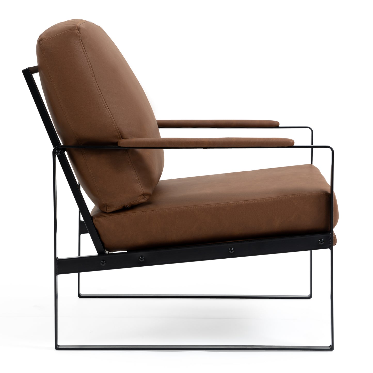 Ayume Brown Faux Leather Accent Chair with Black Iron Legs