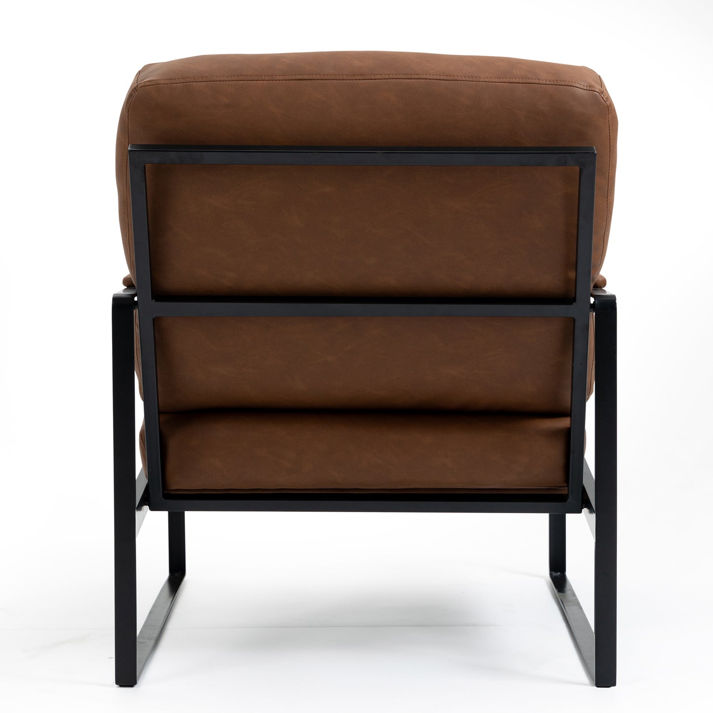 Ayume Brown Faux Leather Accent Chair with Black Iron Legs