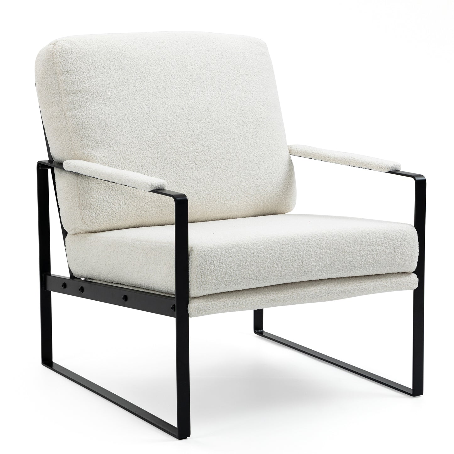 Ayume White Boucle Accent Chair with Black Iron Legs