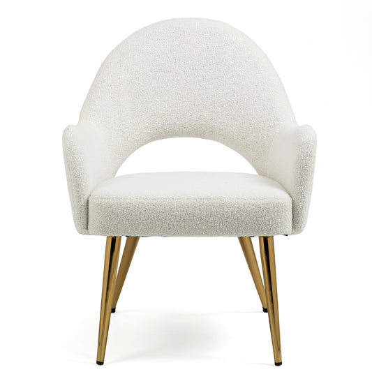 Azael White Boucle Accent Chair with Gold Legs