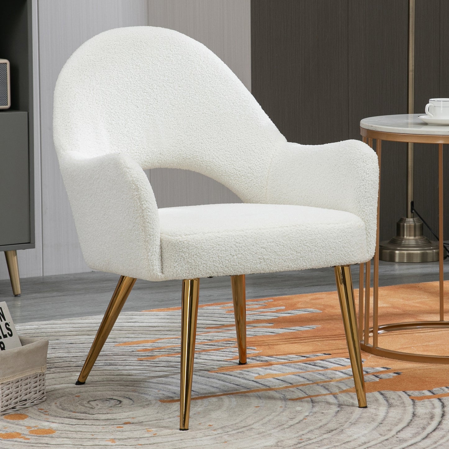 Azael White Boucle Accent Chair with Gold Legs