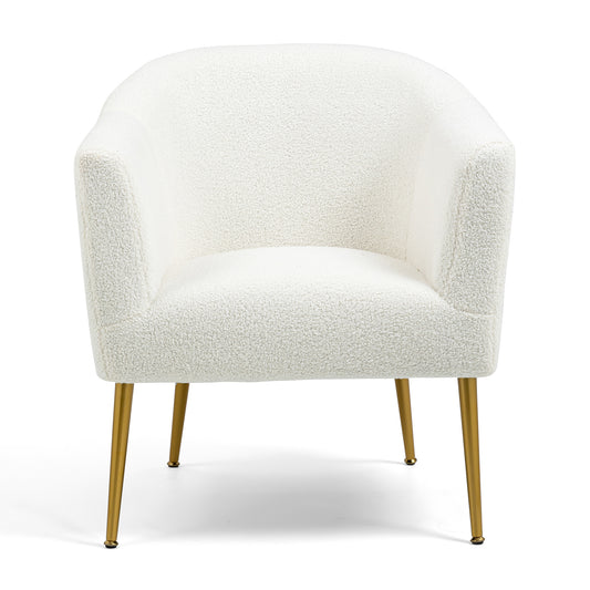 Ayami White Boucle Accent Chair with Gold Legs