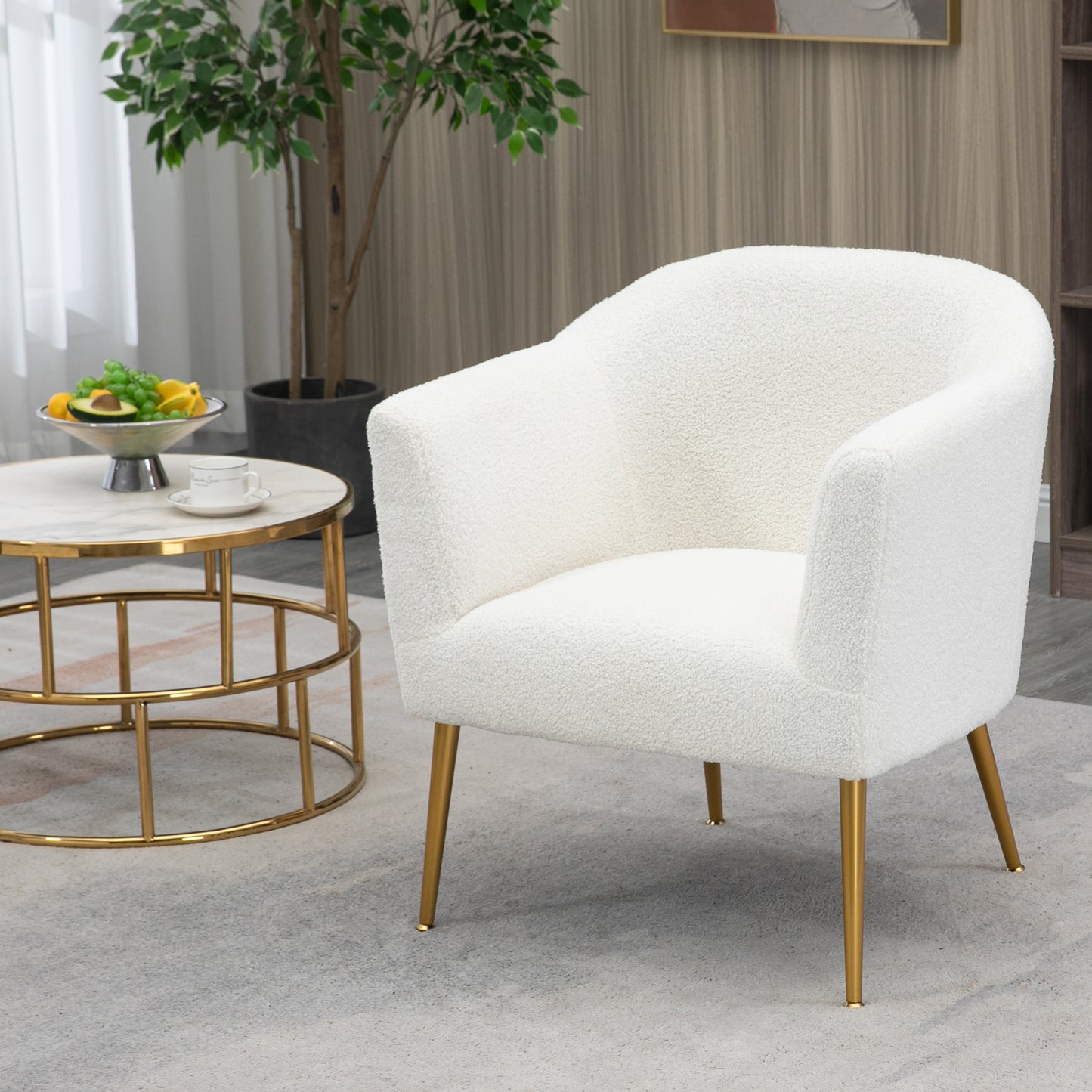 Ayami White Boucle Accent Chair with Gold Legs