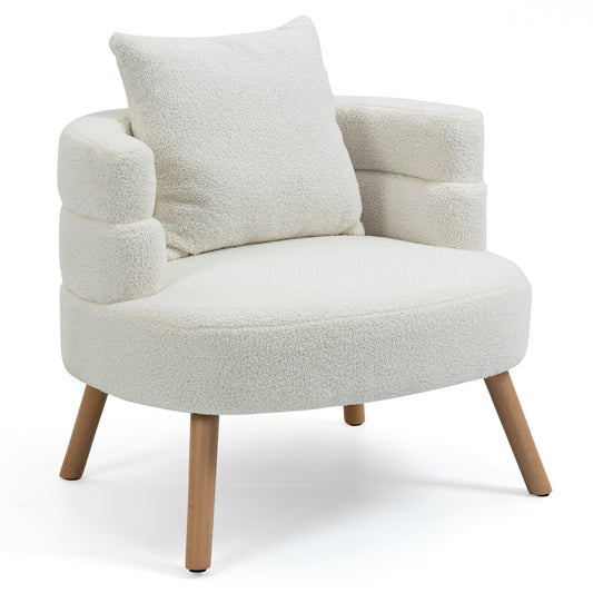 Azana White Boucle Accent Chair with Wood Legs
