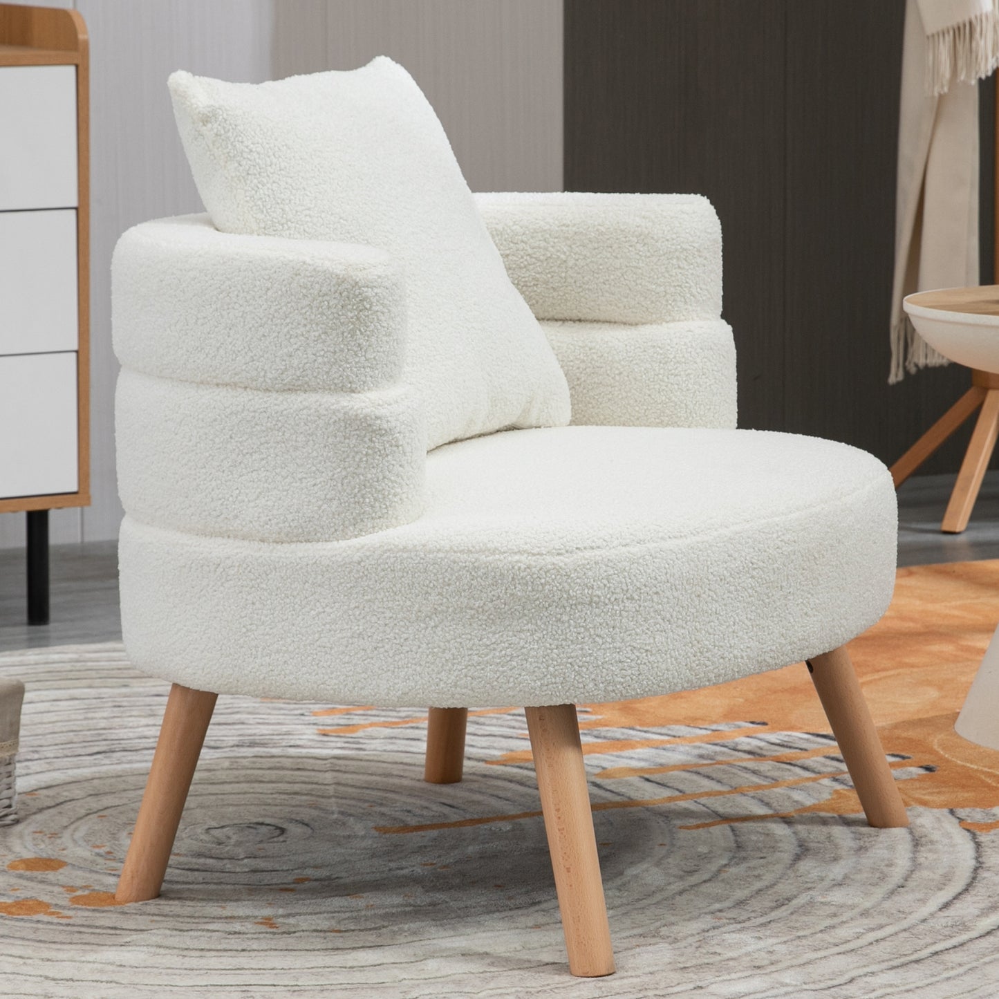 Azana White Boucle Accent Chair with Wood Legs