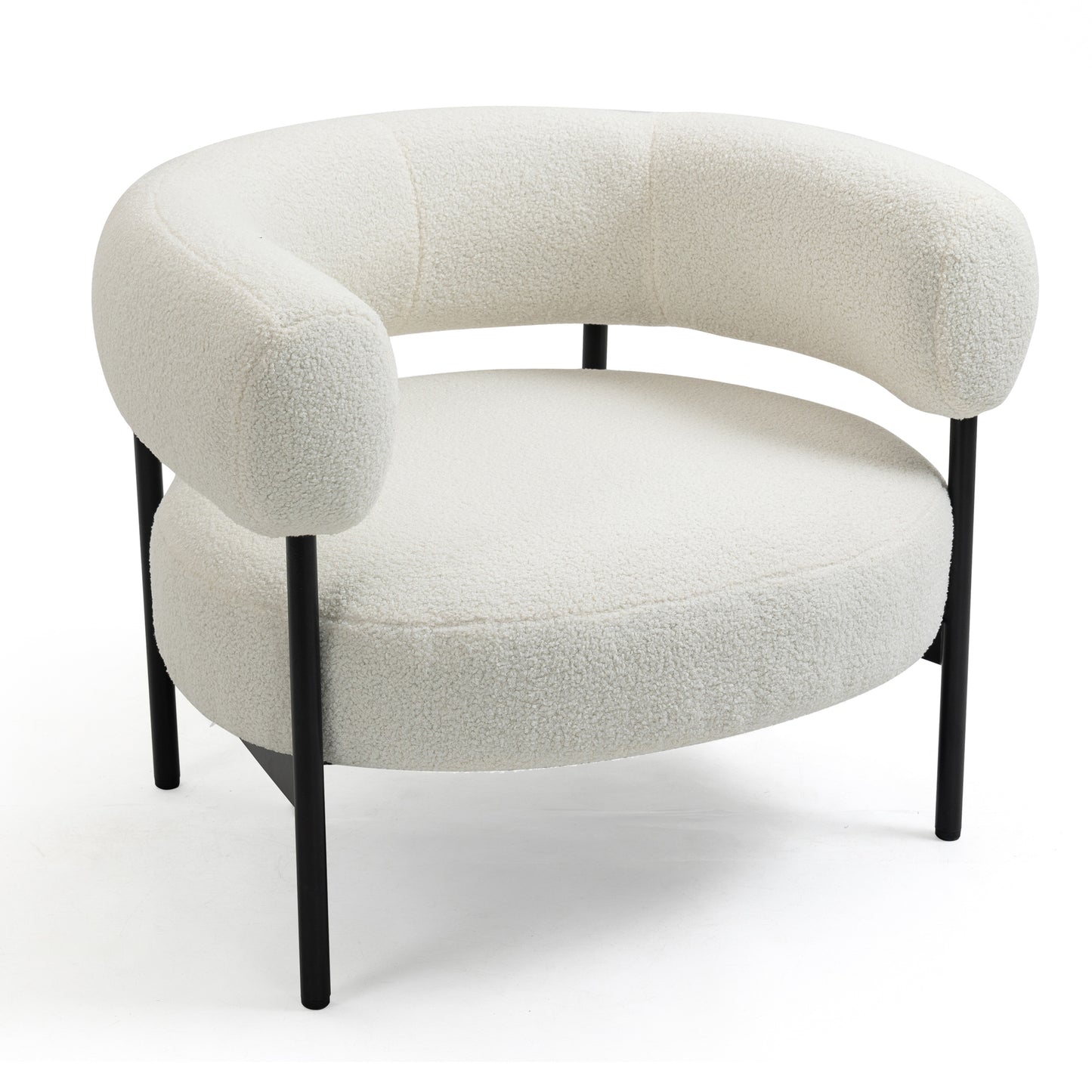 Ayuka White Boucle Fabric Accent Chair with Black Iron Legs