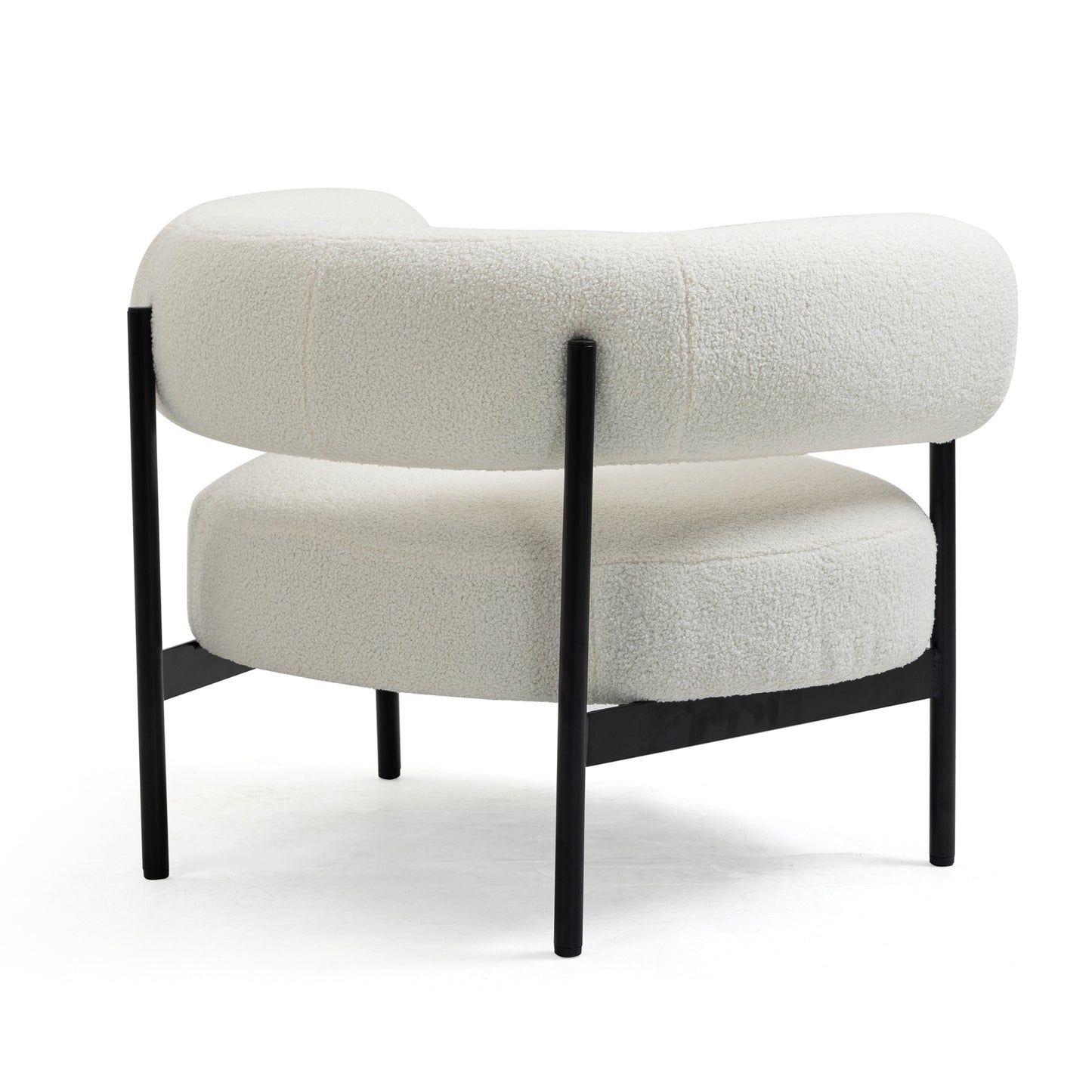 Ayuka White Boucle Fabric Accent Chair with Black Iron Legs