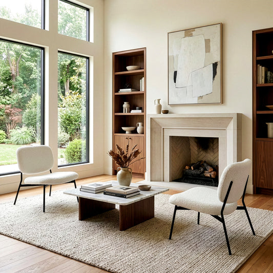 Set of 2 Bellamy White Boucle Fabric Accent Chairs with Black Iron Legs