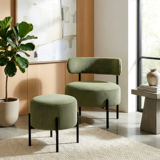 Bellatrix Green Corduroy Fabric Accent Chair with Black Iron Legs