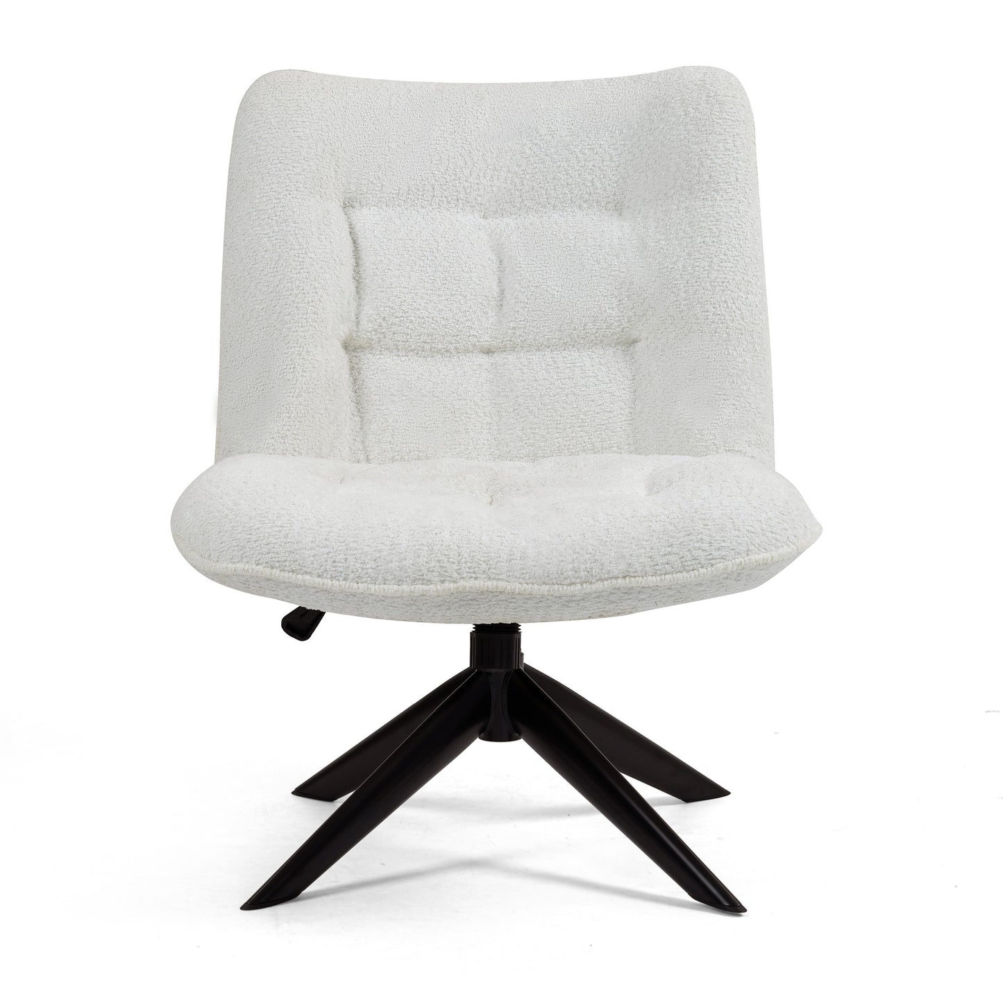 Belva White Boucle Upholstered Fabric Accent Chair with Black Metal Swivel Legs