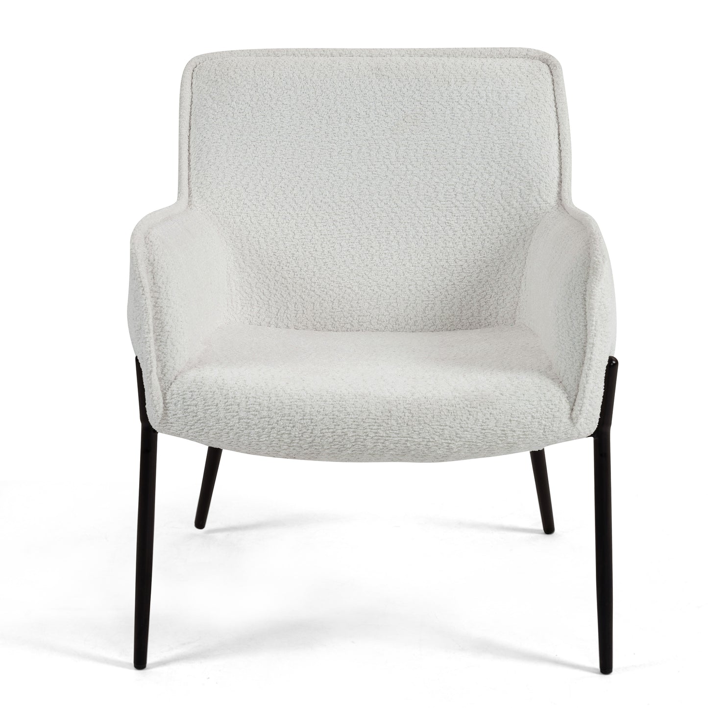 Belvedere White Boucle Upholstered Fabric Accent Chair with Black Iron Legs