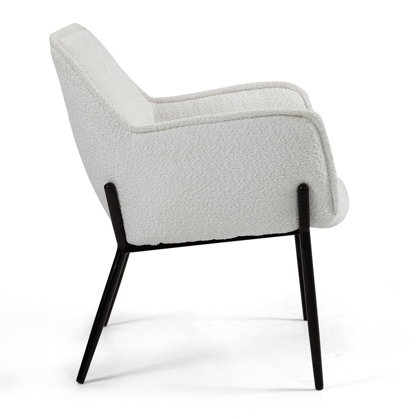 Belvedere White Boucle Upholstered Fabric Accent Chair with Black Iron Legs