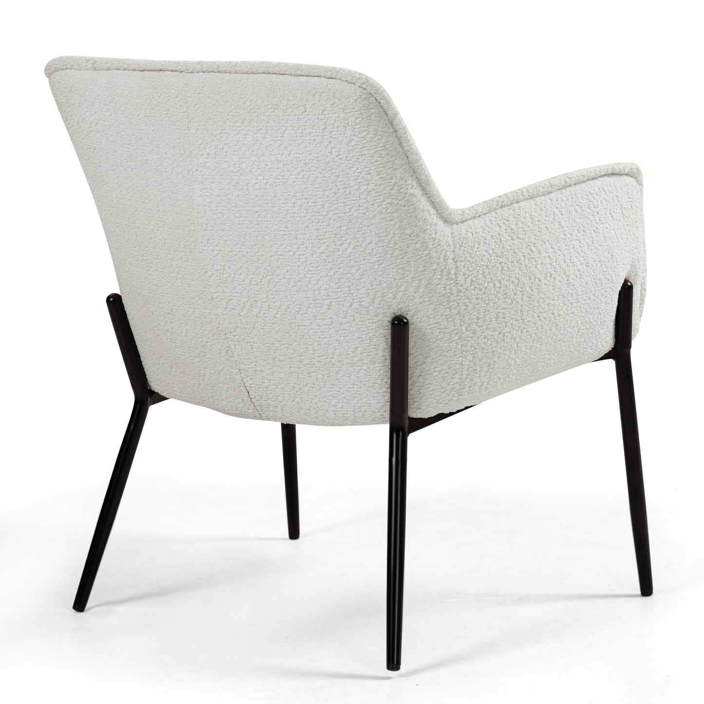 Belvedere White Boucle Upholstered Fabric Accent Chair with Black Iron Legs