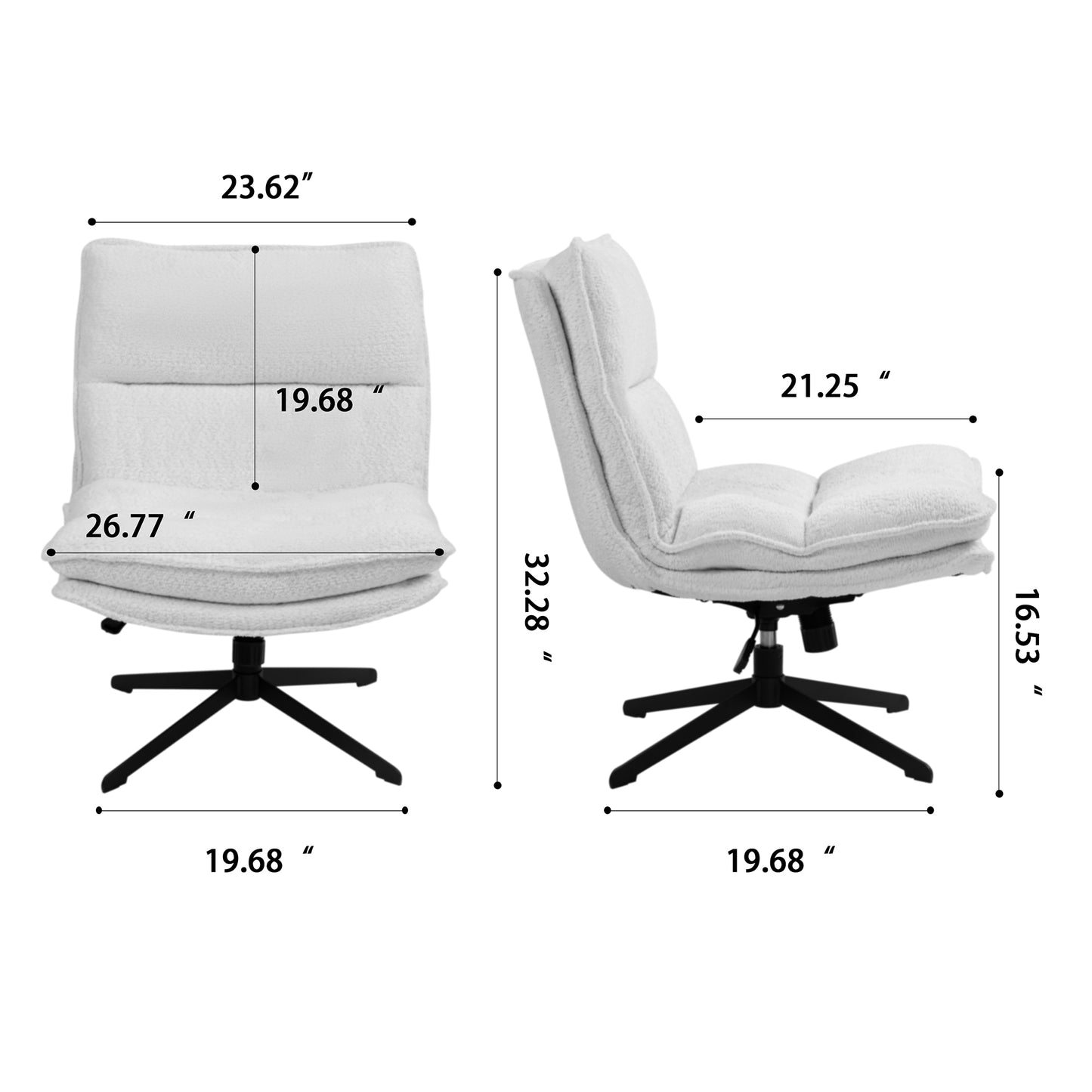 Benecia White Boucle Upholstered Fabric Accent Chair with Black Metal Swivel Legs