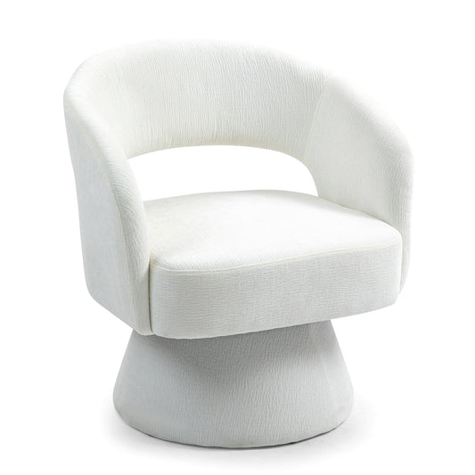 Belenus White Corduroy Fabric Swivel Accent Chair