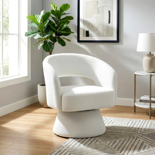 Belenus White Corduroy Fabric Swivel Accent Chair