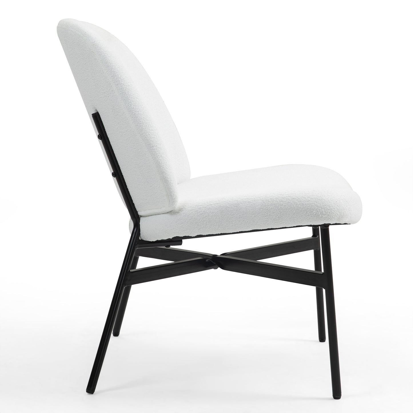 Belhonor White Fabric Accent Chair with Black Metal Legs