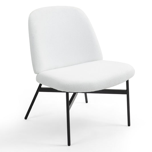Belhonor White Fabric Accent Chair with Black Metal Legs