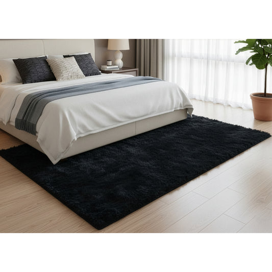 Faux Sheepskin Fur Area Rug Black Rectangular 8x5