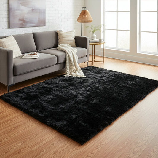 Faux Sheepskin Fur Area Rug Black Rectangular 5x3
