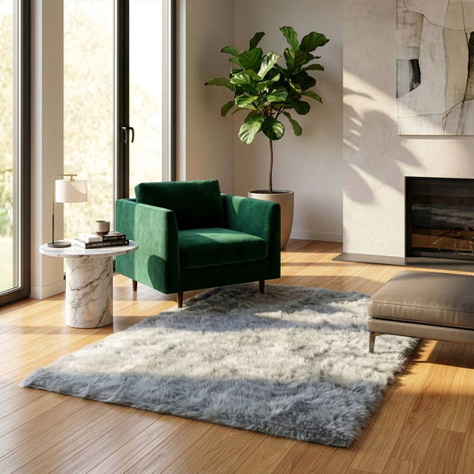 Auriel Faux Sheepskin Fur Area Rug Grey Rectangular 5x3