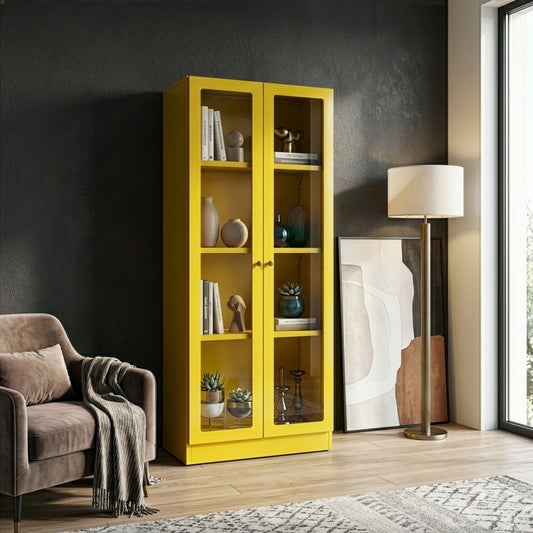 Avice 59-inch Yellow French Door Metal Cabinet