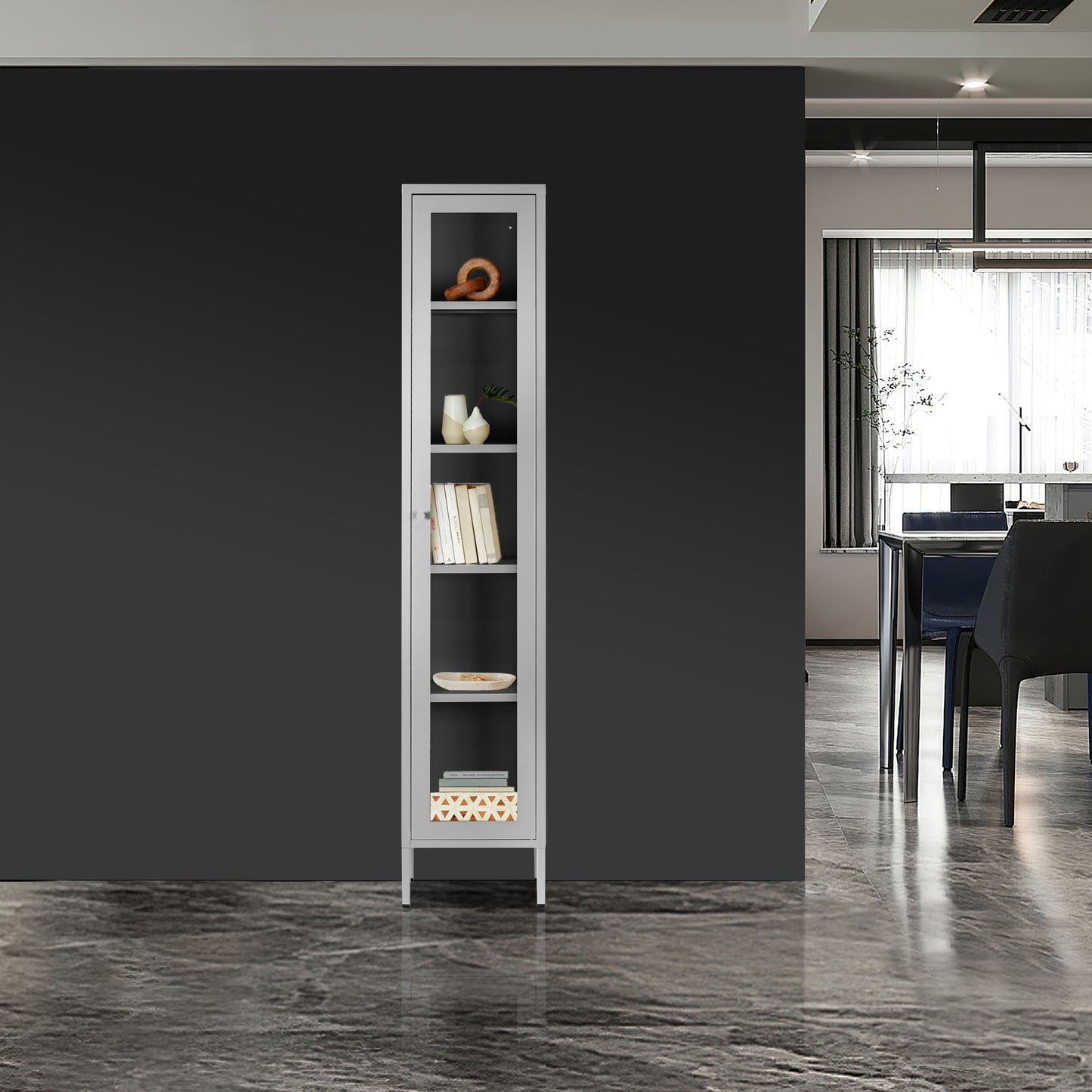 Avis 71-inch White Metal Cabinet with Clear Door