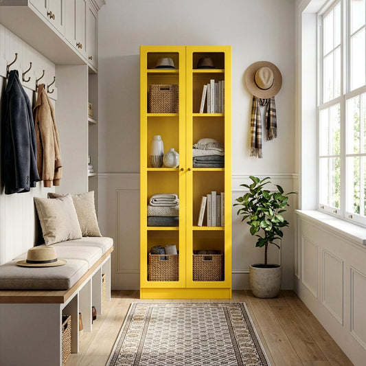 Avidan 70-inch Yellow French Door Metal Cabinet