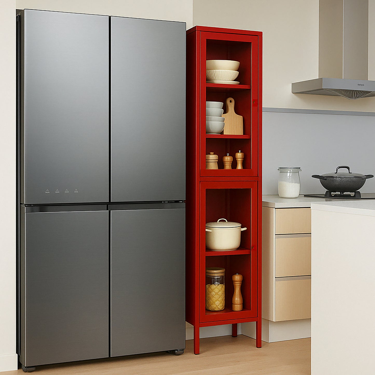 Avish 71-inch Red Two Clear Door Metal Cabinet