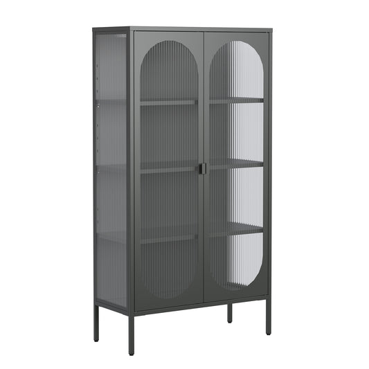 Benoît 70.87-inch Black Two Door Storage Cabinet with Fluted Clear Doors