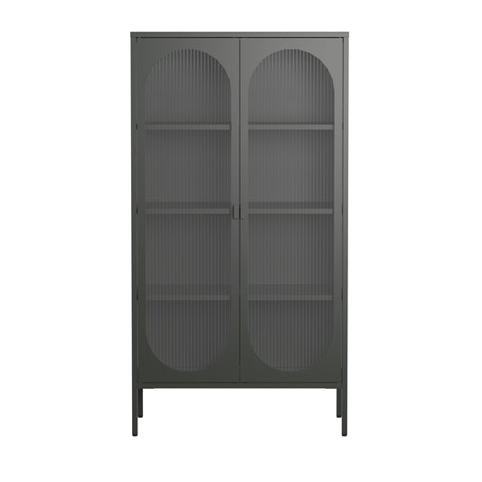 Benoît 70.87-inch Black Two Door Storage Cabinet with Fluted Clear Doors