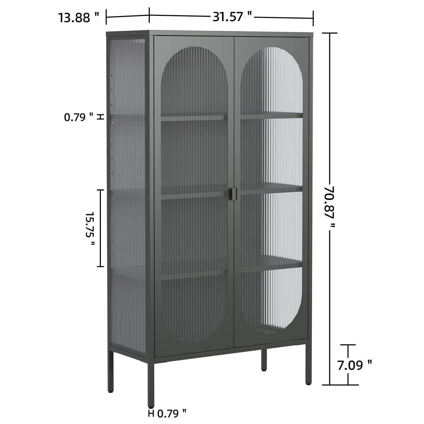 Benoît 70.87-inch Black Two Door Storage Cabinet with Fluted Clear Doors