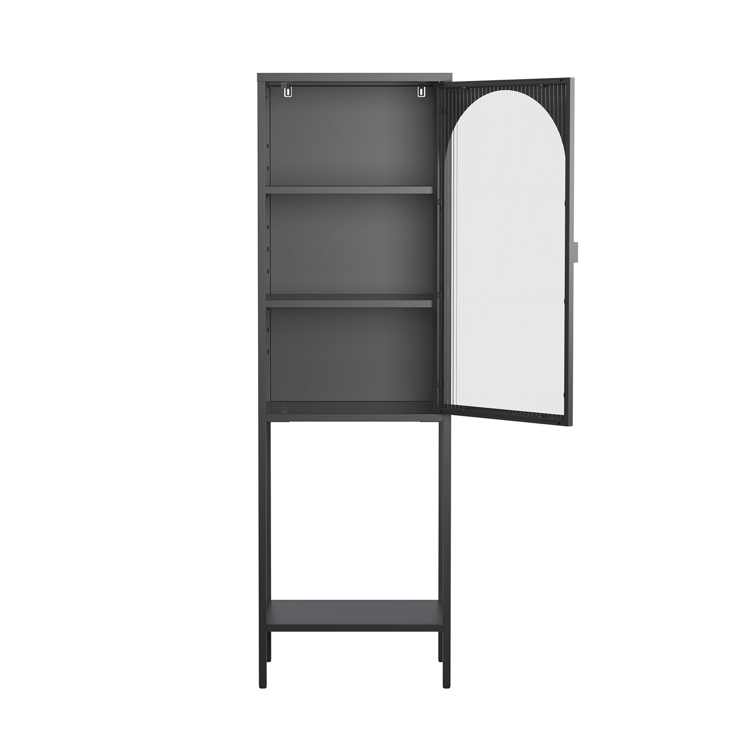 Benoît 62.99-inch Black One Door Storage Cabinet with Fluted Clear Door