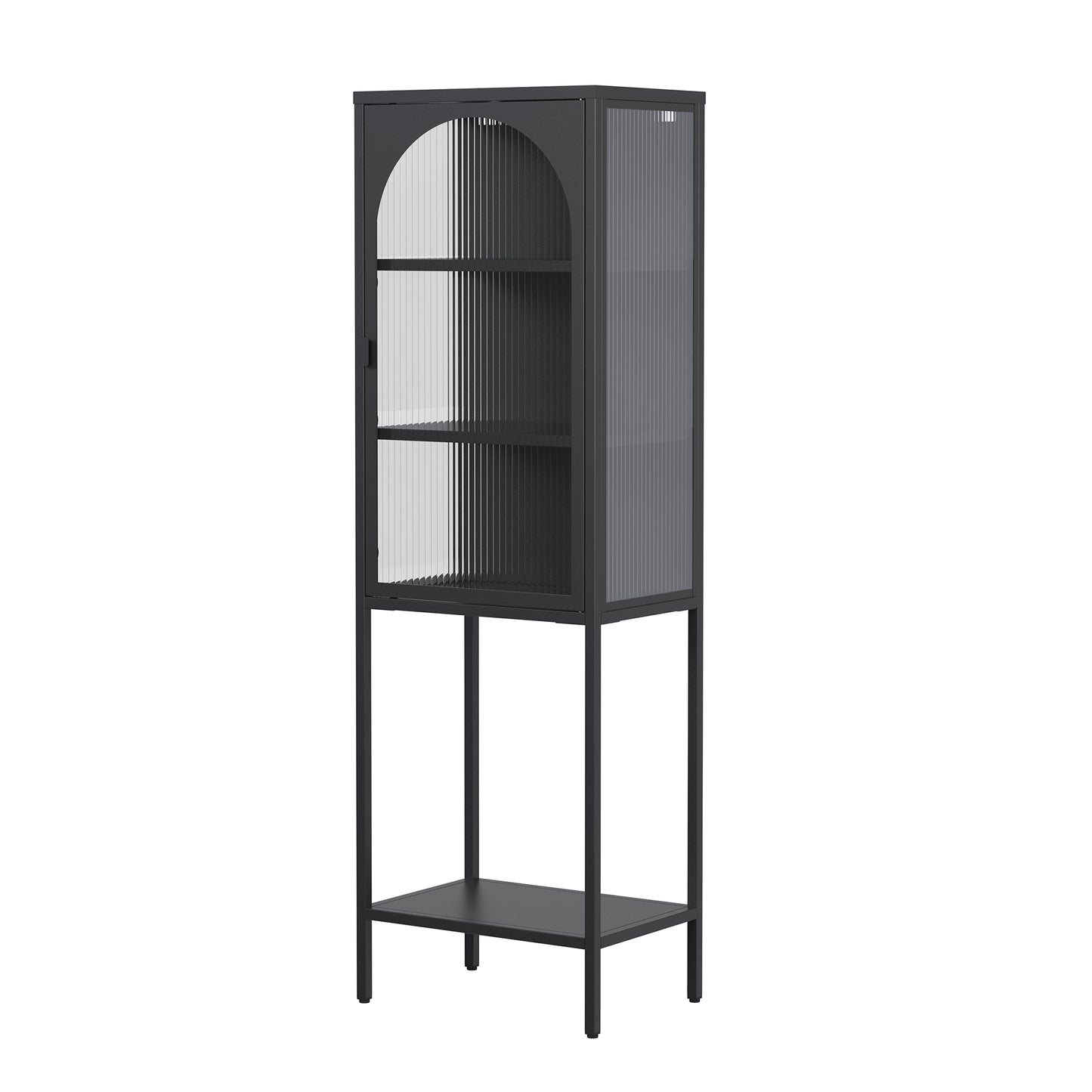 Benoît 62.99-inch Black One Door Storage Cabinet with Fluted Clear Door