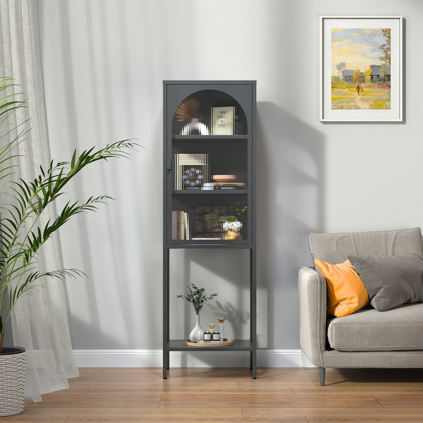 Benoît 62.99-inch Black One Door Storage Cabinet with Fluted Clear Door