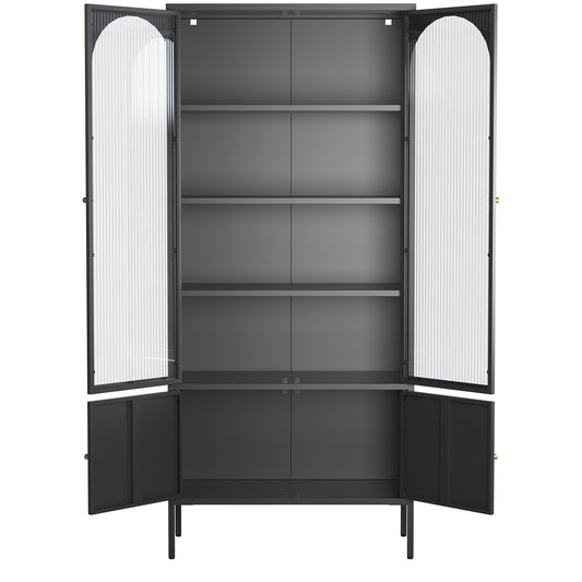 Benton 70.94-inch Black Four Door Storage Cabinet with Fluted Clear Doors