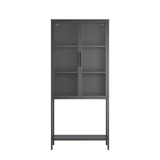 Benvolio 70.87-inch Black Two Door Storage Cabinet with Fluted Clear Doors