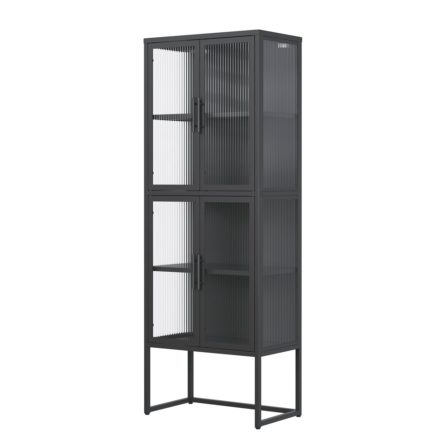 Benvolio 65.35-inch Black Four Door Storage Cabinet with Fluted Clear Doors