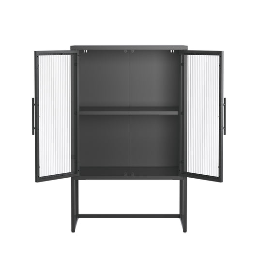 Benvolio 41.34-inch Black Two Door Storage Cabinet with Fluted Clear Doors