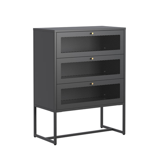 Bentley 41.34-inch Black Three Drawer Cabinet with Mesh Doors