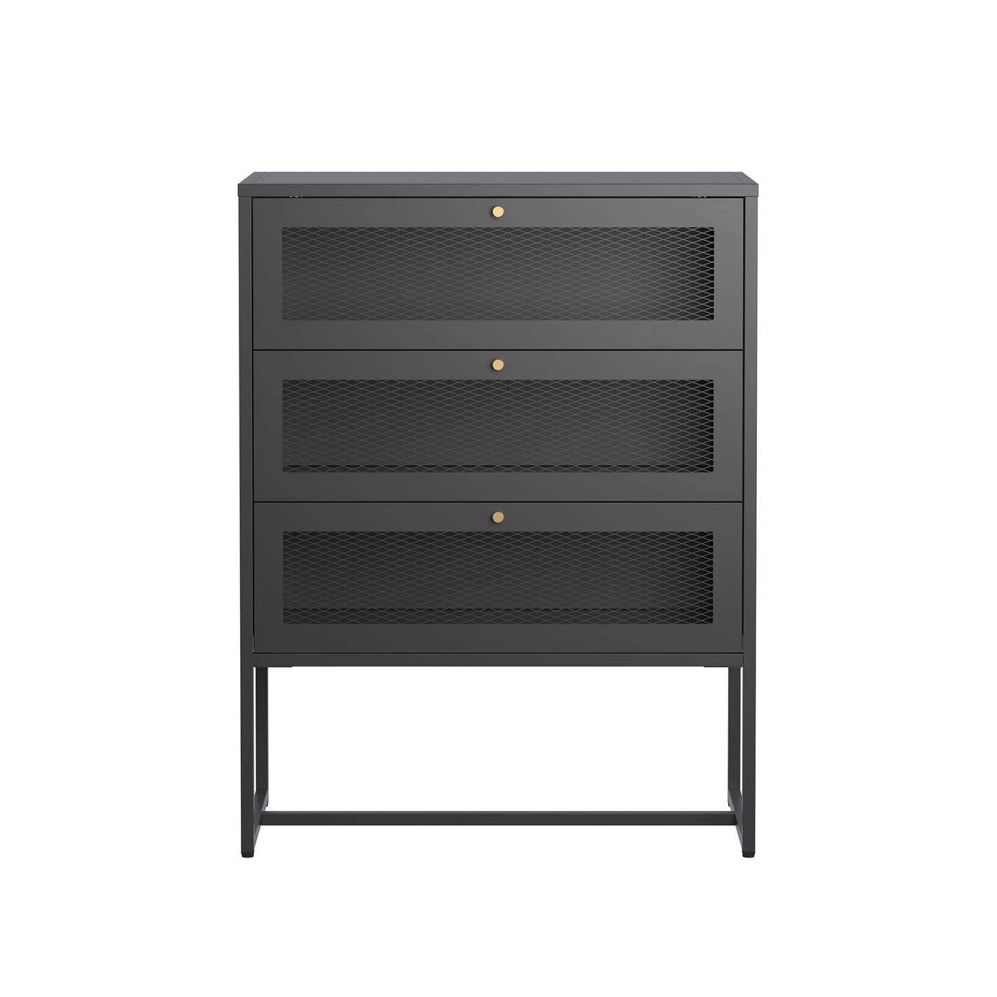 Bentley 41.34-inch Black Three Drawer Cabinet with Mesh Doors